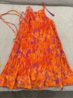 Women’s Orange & Pink Floral Halter Dress